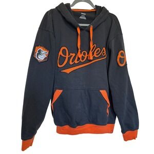 Majestic Baltimore Orioles MLB Hoodie Mens XL Black Orange Embroidered Pullover